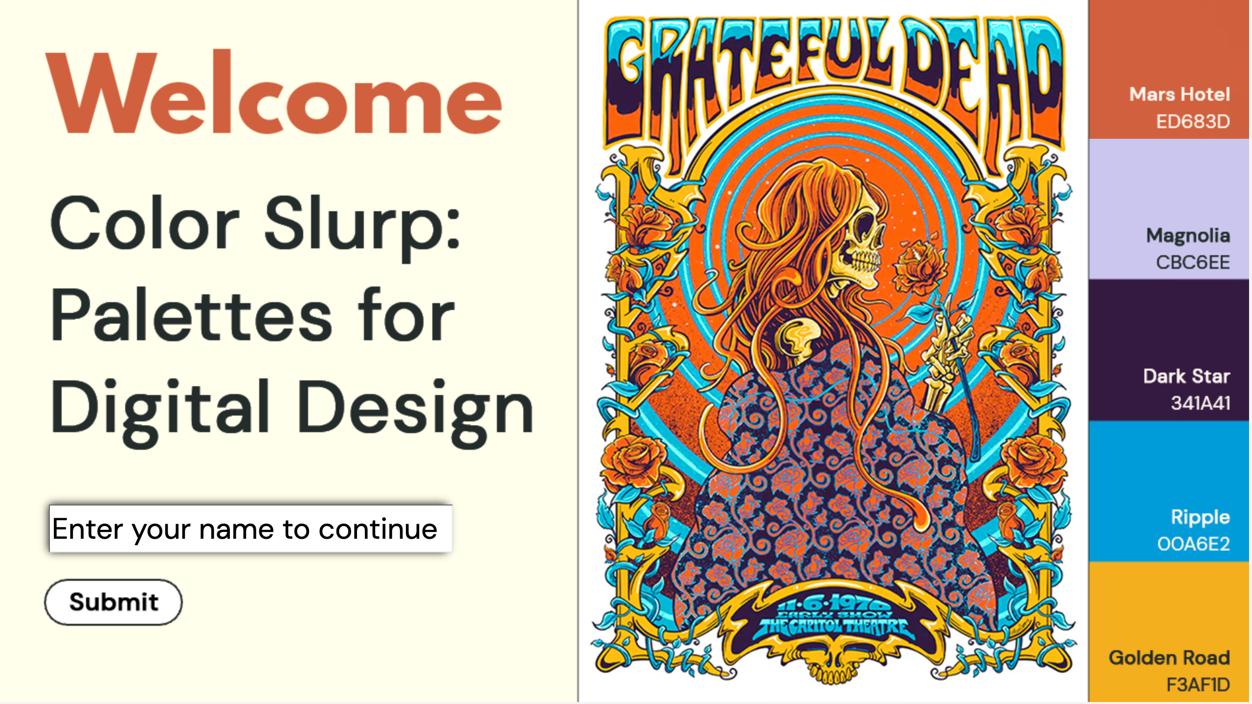 Screenshot of the Color Slurp digital design palette lesson