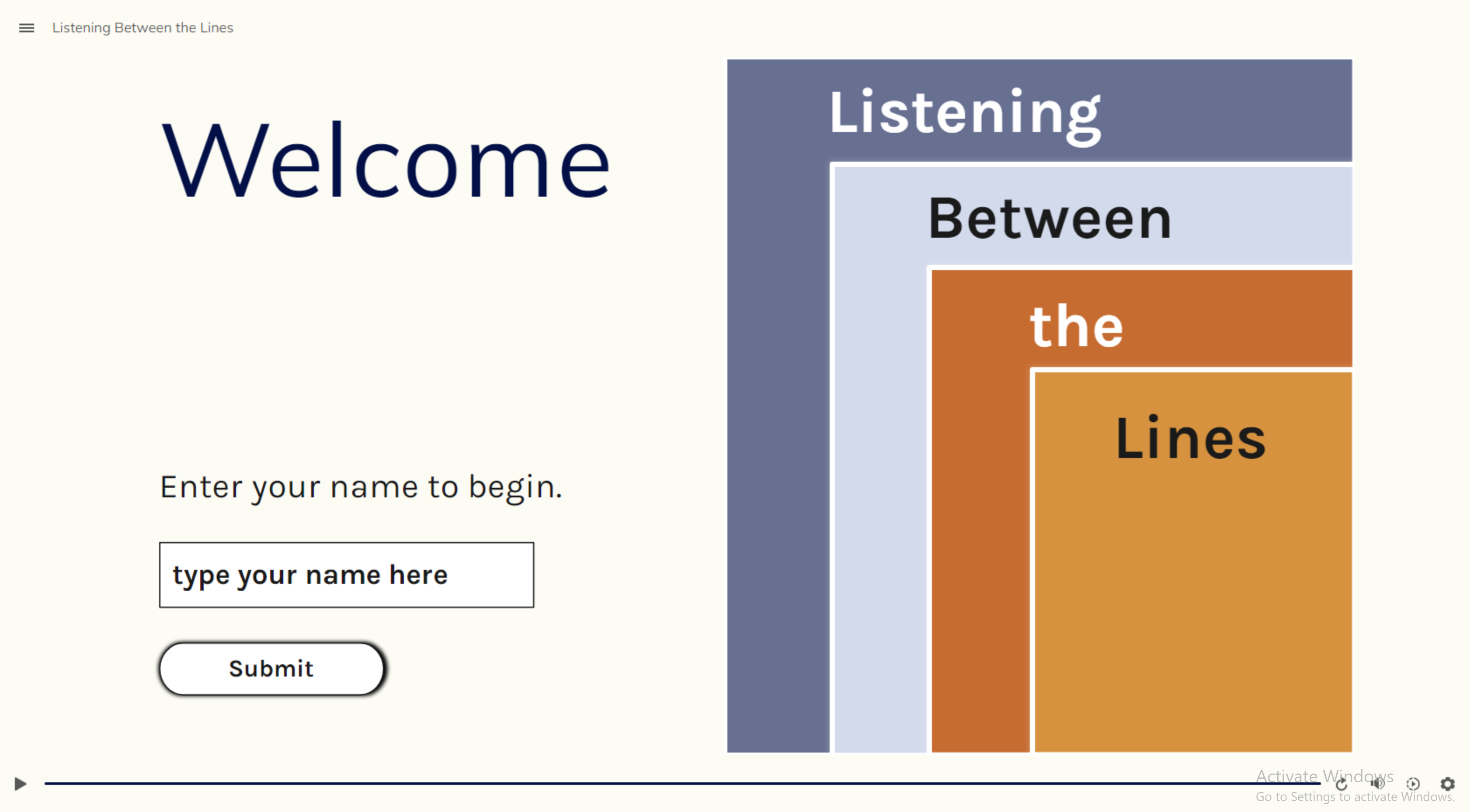 Screenshot of the Listening Between the Lines learning project